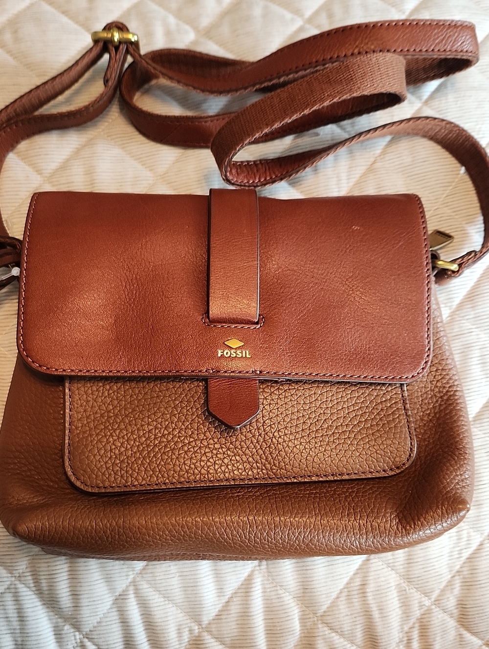 Fossil Tan/Brown Leather Crossbody Shoulder Bag